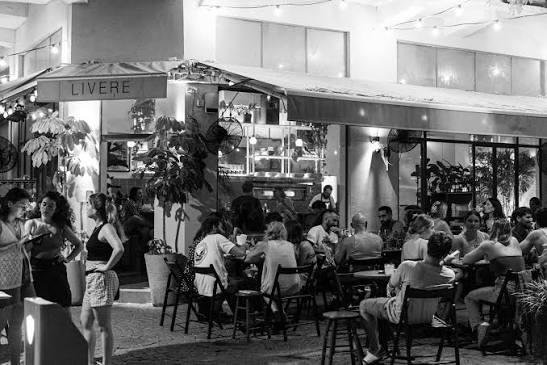 An evening cafe terrace on Nachalat Binyamin, Tel Aviv